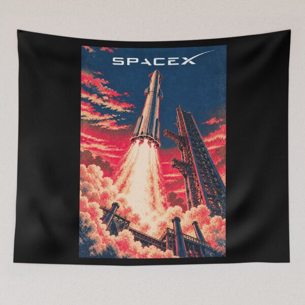 Item preview, SpaceX Starship Reentry – Retro Navy Orange Silkscreen Space Art designed and sold by TEEJAMBOREE.