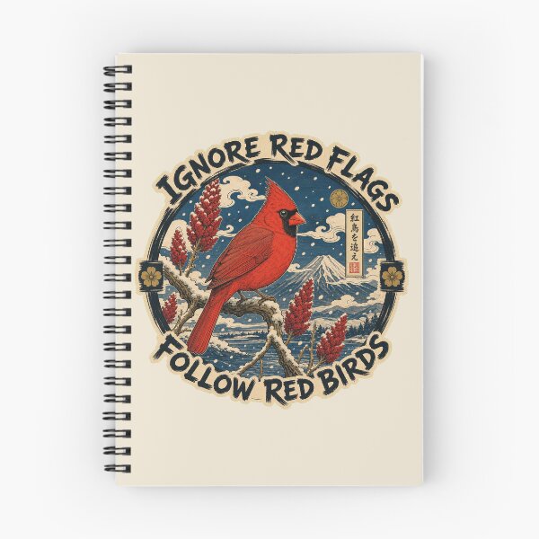 Item preview, Northern Cardinal Sumac Winter Ukiyo-e Red Flags Funny Bird Art designed and sold by shifumart.