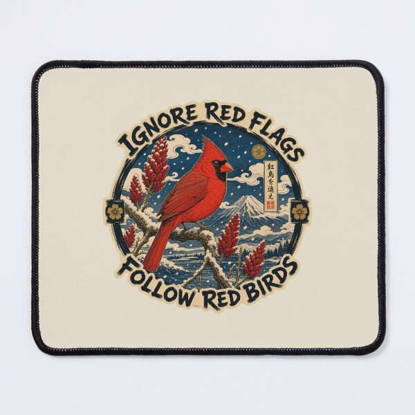 Item preview, Northern Cardinal Sumac Winter Ukiyo-e Red Flags Funny Bird Art designed and sold by shifumart.