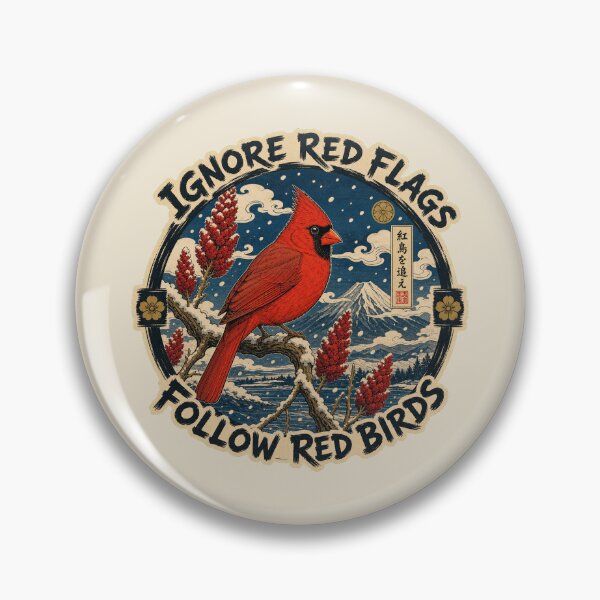 Item preview, Northern Cardinal Sumac Winter Ukiyo-e Red Flags Funny Bird Art designed and sold by shifumart.