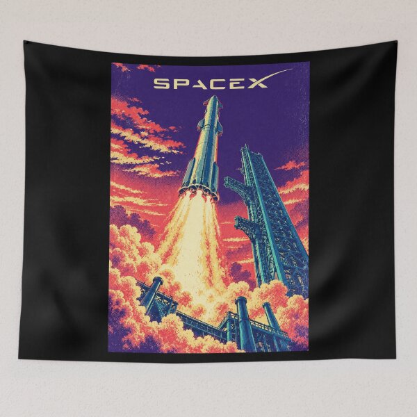 Item preview, SpaceX Starship Reentry – Retro Navy Orange Silkscreen Space Art designed and sold by TEEJAMBOREE.