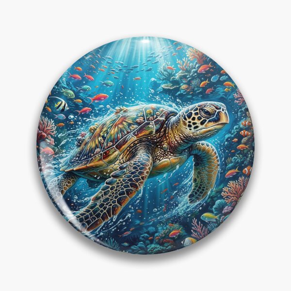 Item preview, Colorful Sea Turtle in a Sunlit Coral Reef designed and sold by Lucid Dream Pixel.