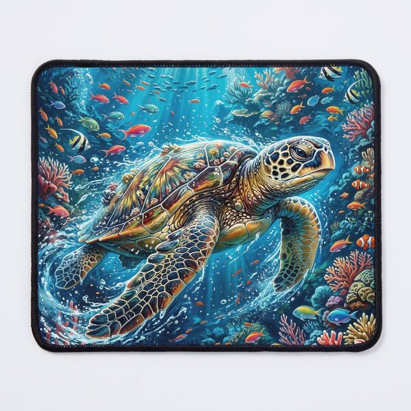 Item preview, Colorful Sea Turtle in a Sunlit Coral Reef designed and sold by Lucid Dream Pixel.