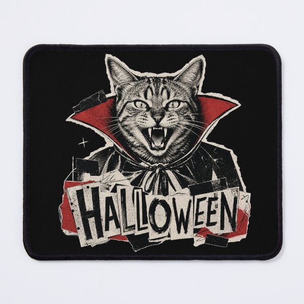 Item preview, Vampire Cat with Fangs – Retro Halloween Collage Design designed and sold by Bengoer18.