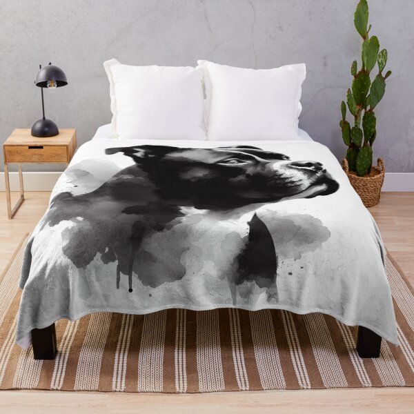 Aperçu de l'œuvre Portrait aquarelle Staffy noir et blanc créée et vendue par MaedK.