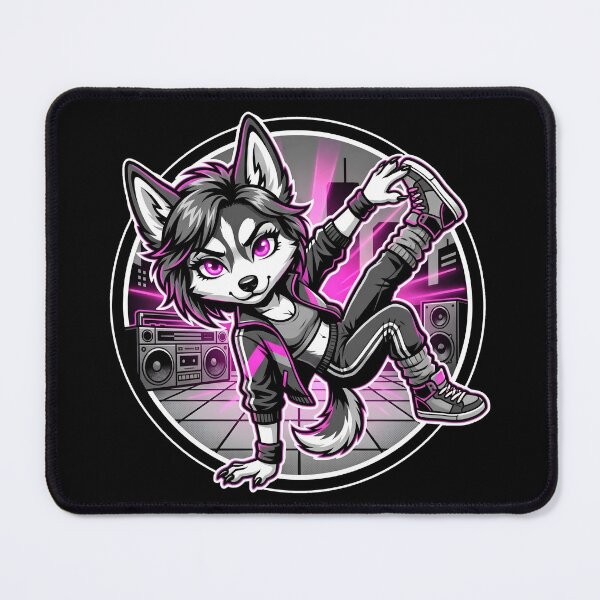 Item preview, 80s Tomboy Street Breakdancer Husky - Fuchsia Pink Stencil Chibi designed and sold by CaliLuminos.