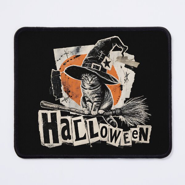 Item preview, Cute witch cat on a broomstick – Minimalist grunge Halloween design designed and sold by Bengoer18.