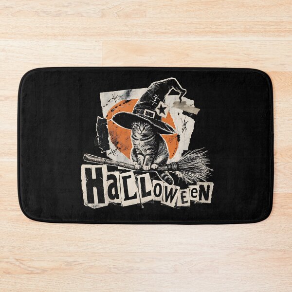 Item preview, Cute witch cat on a broomstick – Minimalist grunge Halloween design designed and sold by Bengoer18.