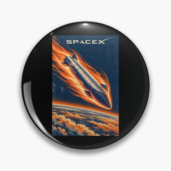 Item preview, SpaceX Starship Reentry – Retro Navy Orange Silkscreen Space Art designed and sold by TEEJAMBOREE.