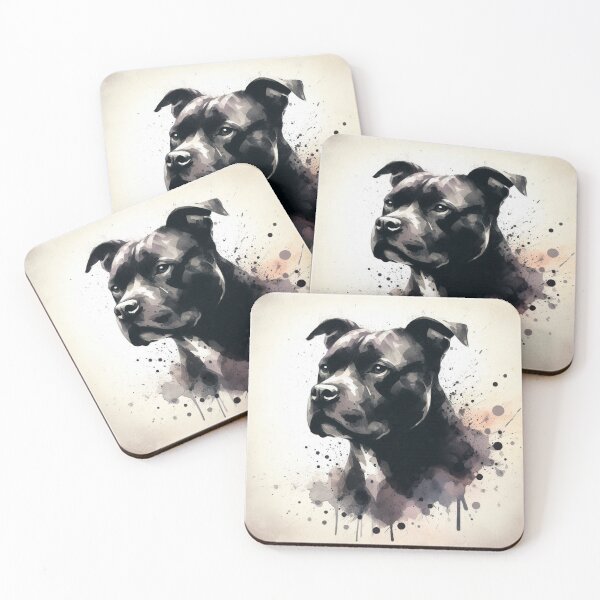 Item preview, Black and White Staffy Watercolor Portrait designed and sold by MaedK.