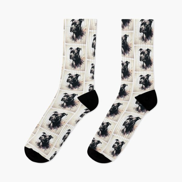 Item preview, Retrato de acuarela de Staffy en blanco y negro designed and sold by MaedK.