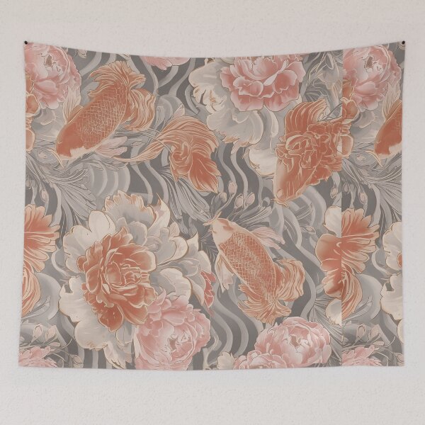 Item preview, Coral Koi Chinoiserie Floral Pattern designed and sold by Magic Love Art Print.