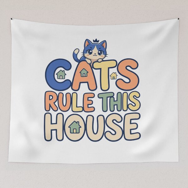 Item preview, Cats Rule This House Funny Crowned Kitty Retro Typography Quote designed and sold by mood-draftsman.