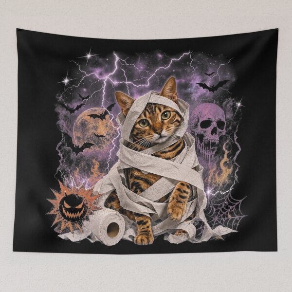 Item preview, Mummy cat in a toilet paper frenzy – Mystical Halloween fantasy design designed and sold by Bengoer18.