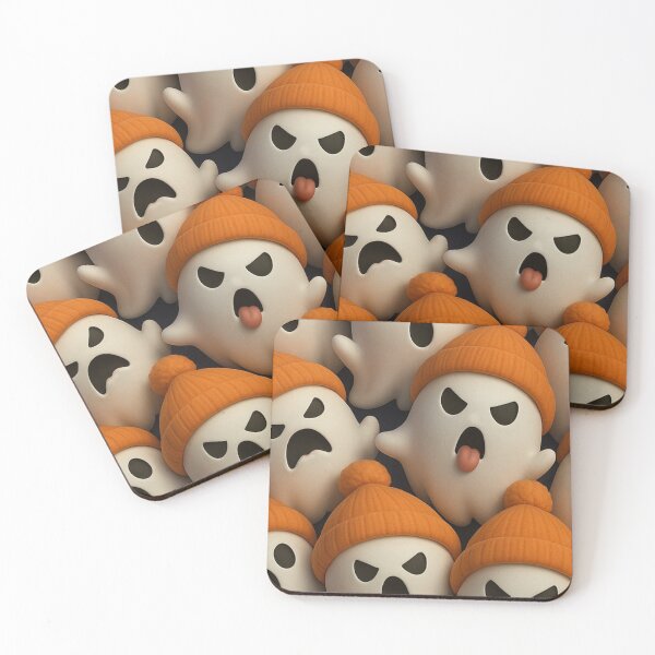 Item preview, Cute 3D Ghosts Wearing Orange Beanie Hats — Playful Spooky Autumn Pattern designed and sold by LYAN-STORE.