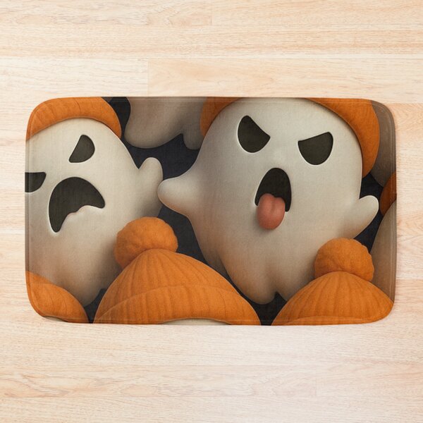 Item preview, Cute 3D Ghosts Wearing Orange Beanie Hats — Playful Spooky Autumn Pattern designed and sold by LYAN-STORE.