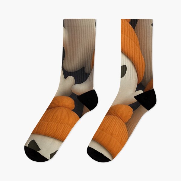 Item preview, Cute 3D Ghosts Wearing Orange Beanie Hats — Playful Spooky Autumn Pattern designed and sold by LYAN-STORE.