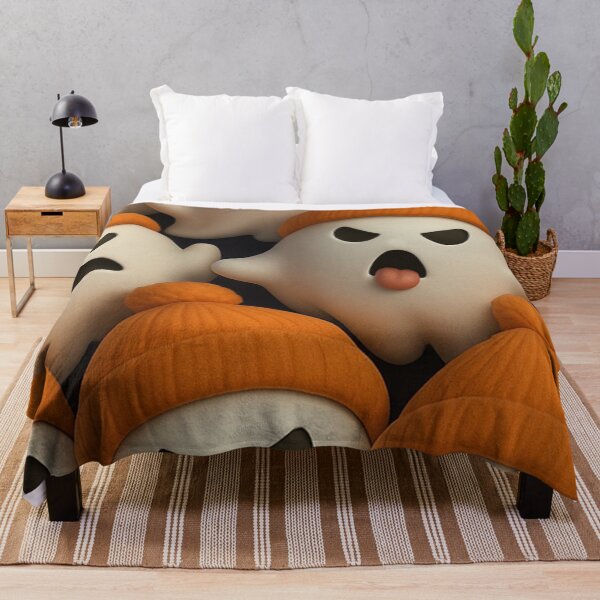 Item preview, Cute 3D Ghosts Wearing Orange Beanie Hats — Playful Spooky Autumn Pattern designed and sold by LYAN-STORE.