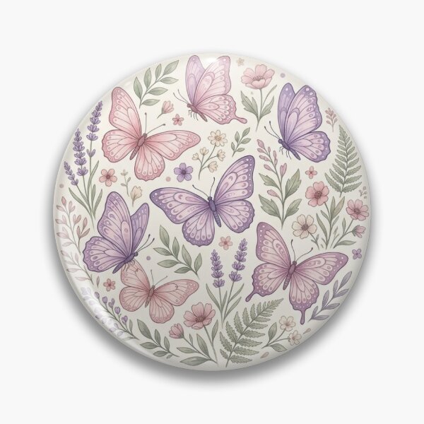 Item preview, Whimsical Butterfly Wildflower Pin Button Graphic designed and sold by ShivCraftStudio.