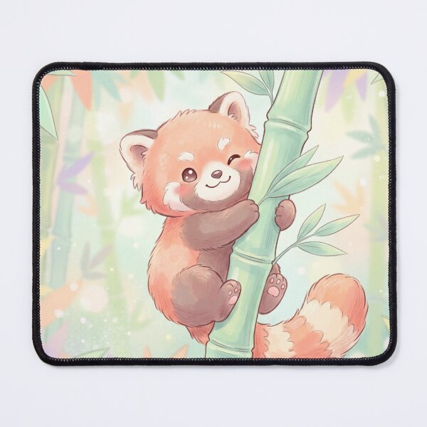 Item preview, Cute Red Panda Hugging Bamboo | Whimsical Kawaii Illustration designed and sold by Moonlily Tavern.