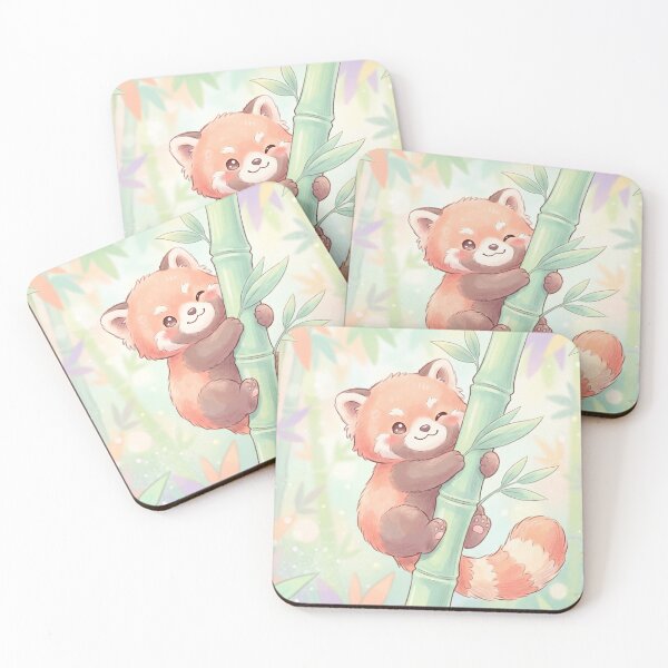 Item preview, Cute Red Panda Hugging Bamboo | Whimsical Kawaii Illustration designed and sold by Moonlily Tavern.