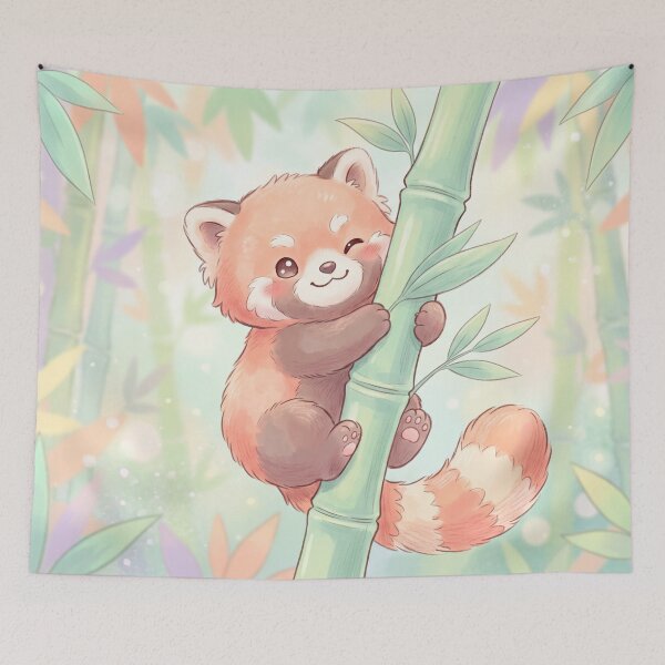 Item preview, Cute Red Panda Hugging Bamboo | Whimsical Kawaii Illustration designed and sold by Moonlily Tavern.