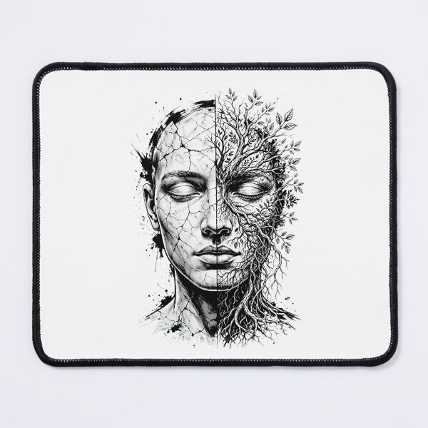 Item preview, Cracked Nature Kintsugi Tree Face Surreal Black and White Art designed and sold by  One City Two Children Studio.