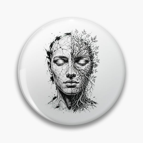 Item preview, Cracked Nature Kintsugi Tree Face Surreal Black and White Art designed and sold by  One City Two Children Studio.
