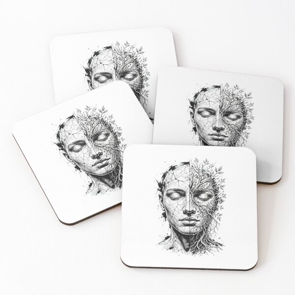 Item preview, Cracked Nature Kintsugi Tree Face Surreal Black and White Art designed and sold by  One City Two Children Studio.