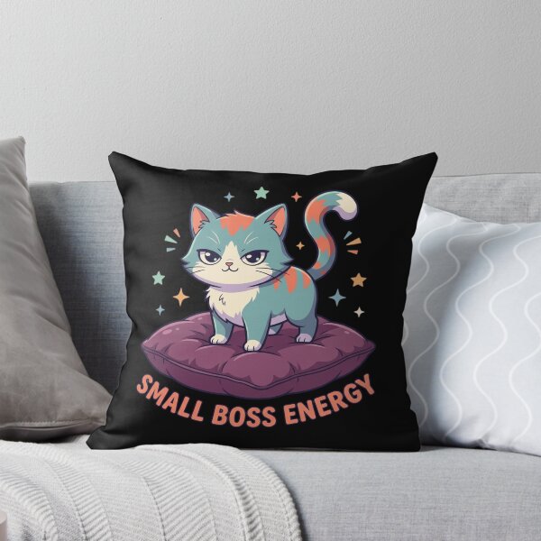 Item preview, Small Boss Energy Sassy Cat Funny Kitty Cushion Merch  designed and sold by mood-draftsman.