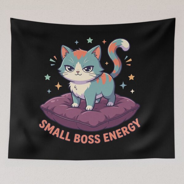 Item preview, Small Boss Energy Sassy Cat Funny Kitty Cushion Merch  designed and sold by mood-draftsman.