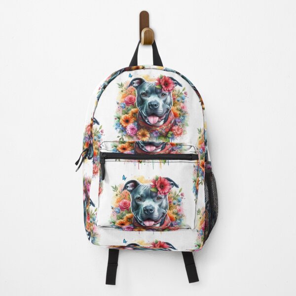 Item preview, Beautiful Happy Blue Staffy Watercolor Portrait with Flowers designed and sold by MaedK.