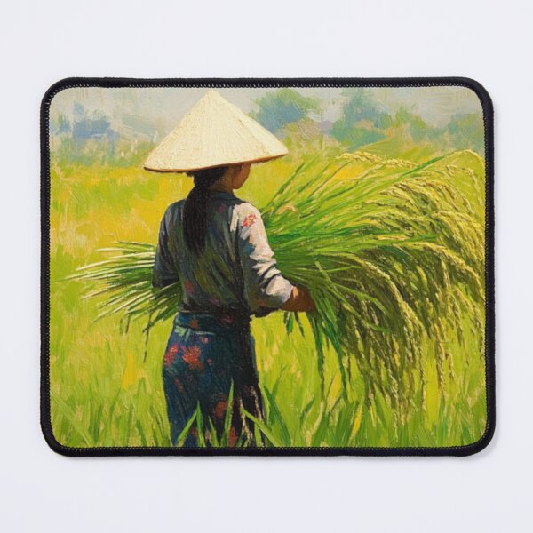 Item preview, Vietnamese Rice Harvest Oil Painting – Traditional Rural Vietnam Art designed and sold by GSizzle1.