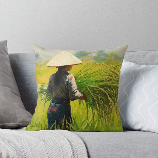 Item preview, Vietnamese Rice Harvest Oil Painting – Traditional Rural Vietnam Art designed and sold by GSizzle1.