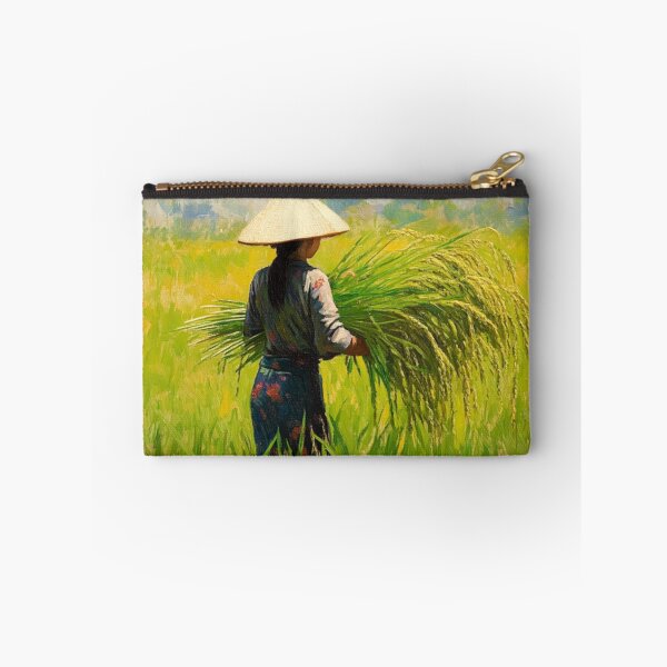 Item preview, Vietnamese Rice Harvest Oil Painting – Traditional Rural Vietnam Art designed and sold by GSizzle1.