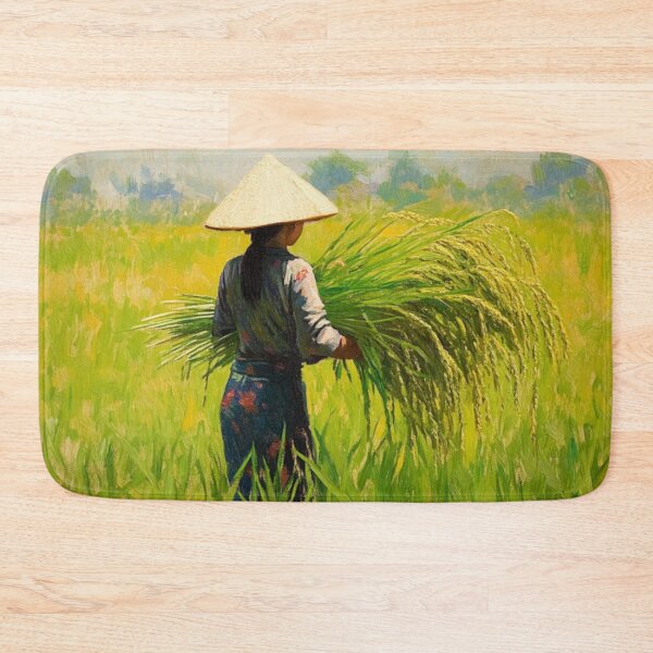 Item preview, Vietnamese Rice Harvest Oil Painting – Traditional Rural Vietnam Art designed and sold by GSizzle1.