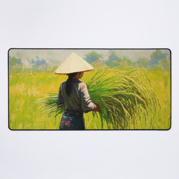 Item preview, Vietnamese Rice Harvest Oil Painting – Traditional Rural Vietnam Art designed and sold by GSizzle1.