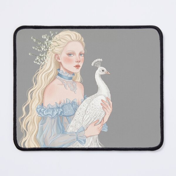 Item preview, Elegant Woman with White Peacock and Baby's Breath Illustration designed and sold by Pasteltone.
