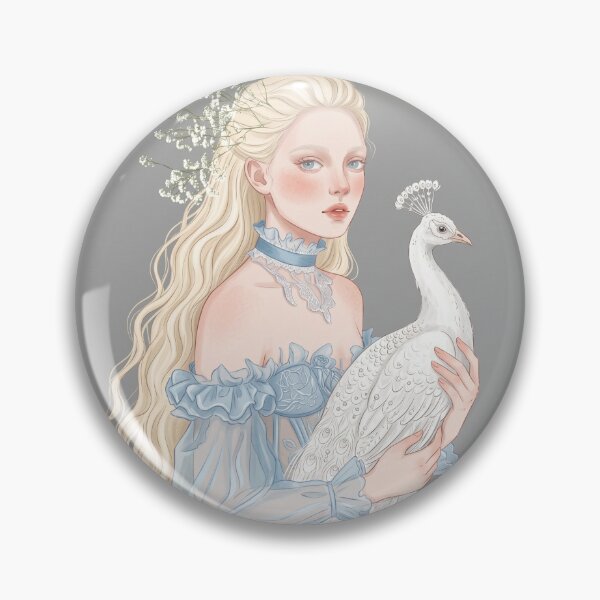 Item preview, Elegant Woman with White Peacock and Baby's Breath Illustration designed and sold by Pasteltone.