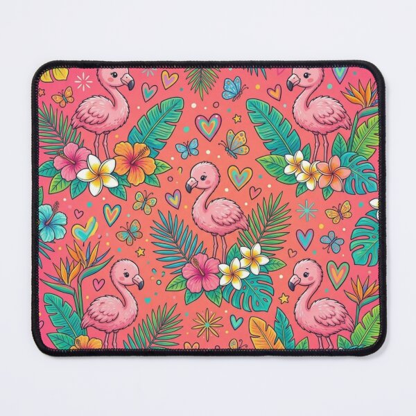 Item preview, Cute Baby Flamingo Tropical Floral Seamless Pattern designed and sold by ShivCraftStudio.