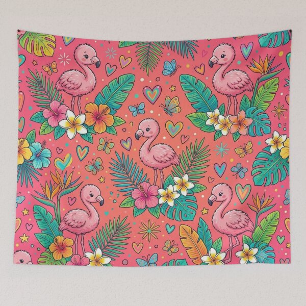 Item preview, Cute Baby Flamingo Tropical Floral Seamless Pattern designed and sold by ShivCraftStudio.