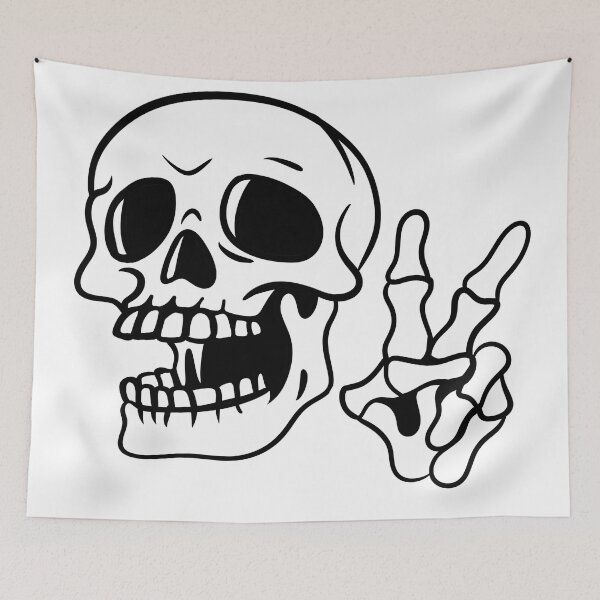 Item preview, Sassy Skull Showing Peace Sign Line Art — Funny Halloween Skeleton Sticker Design designed and sold by LYAN-STORE.