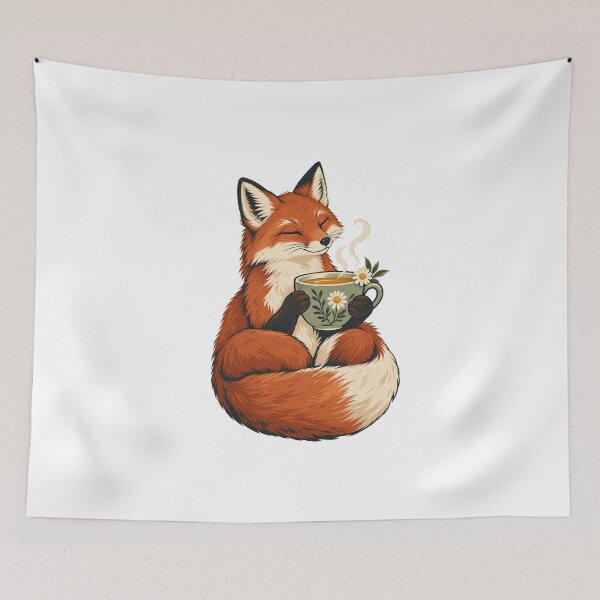 Item preview, Cozy Fox with Chamomile Tea - Woodland Animal Art designed and sold by cybersilverhand.