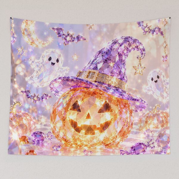 Item preview, Sparkling Crystal Halloween Pumpkin Witch Hat Ghosts designed and sold by BloomOfDesign.