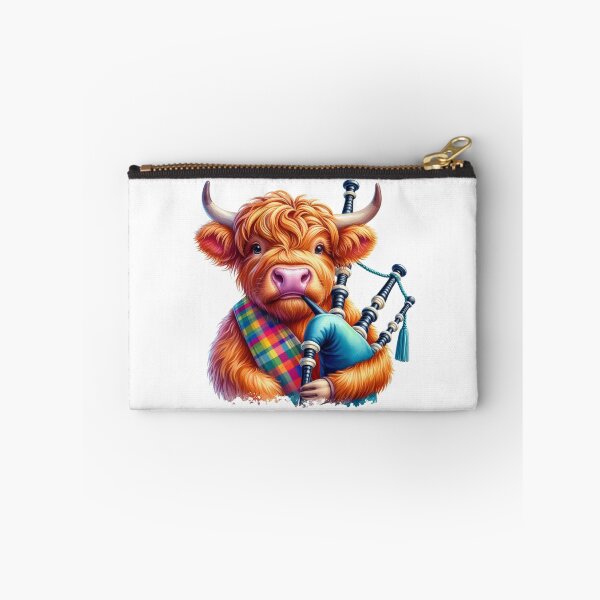 Item preview, Cute Tartan Army Scottish Highland Cow Bagpiper Colorful Fun Watercolor designed and sold by MaedK.