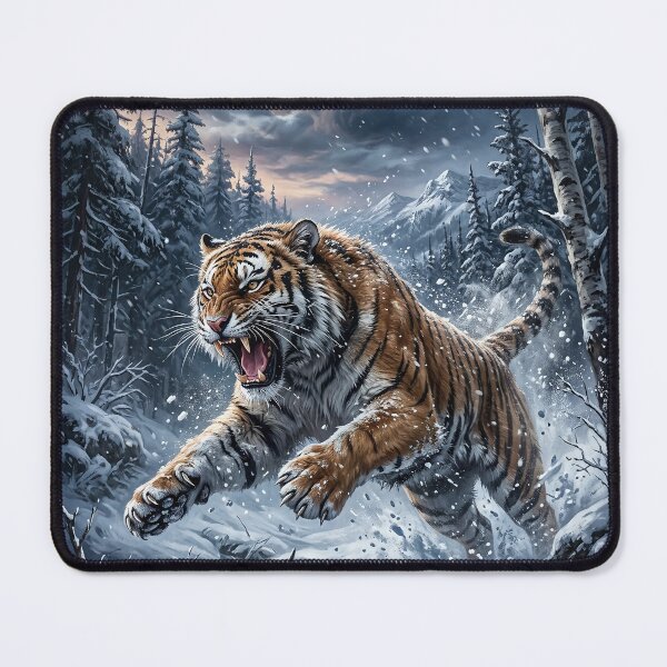 Item preview, Fierce Siberian Tiger Leaping Through Snowy Forest designed and sold by Lucid Dream Pixel.