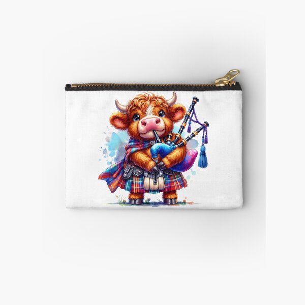 Item preview, Cute Tartan Army Scottish Highland Cow Bagpiper Colorful Fun Watercolor designed and sold by MaedK.