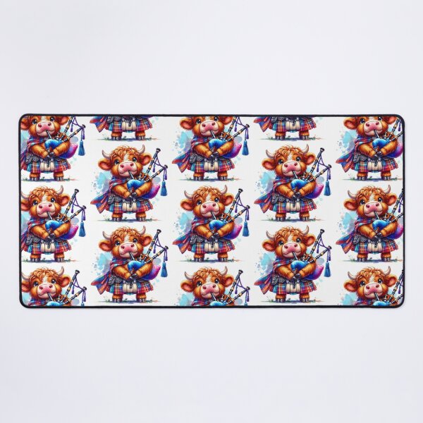 Item preview, Cute Tartan Army Scottish Highland Cow Bagpiper Colorful Fun Watercolor designed and sold by MaedK.