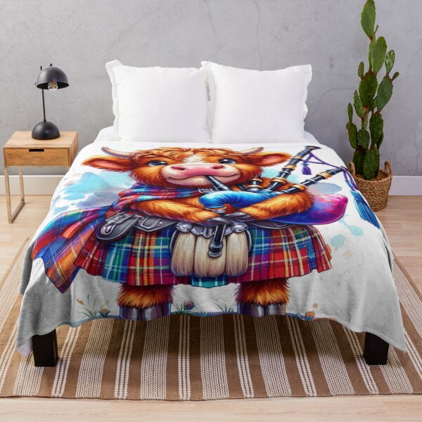 Item preview, Cute Tartan Army Scottish Highland Cow Bagpiper Colorful Fun Watercolor designed and sold by MaedK.