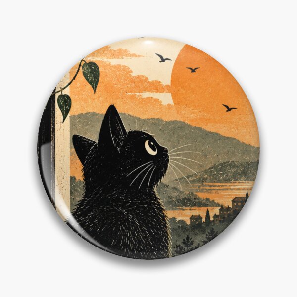 Item preview, Black Cat Sunset | Cozy Cat Watching Sunset by Window, Coffee Lover Art designed and sold by AbstractAuraArt.